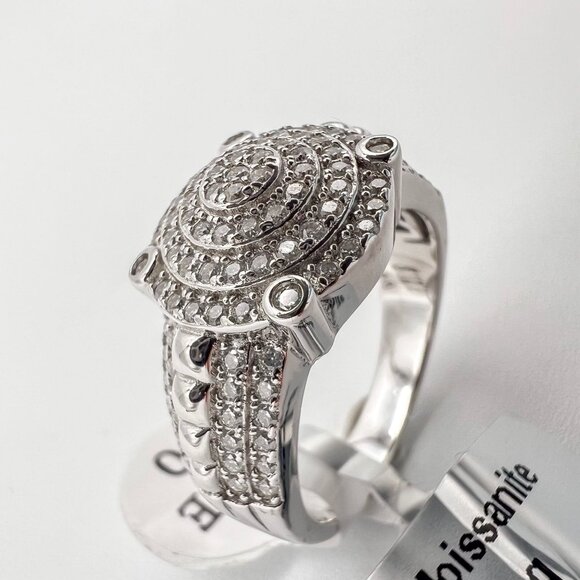 925 Sterling Sliver Moissanite Designer Circle Ring, 0.99ctw VVS Stones Hip Hop - Picture 3 of 8